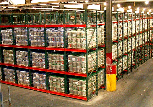 Pallet Flow Rack system in an industrial warehouse