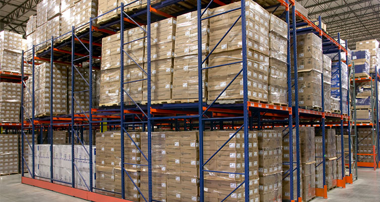 High-density pushback rack lanes loaded with pallets